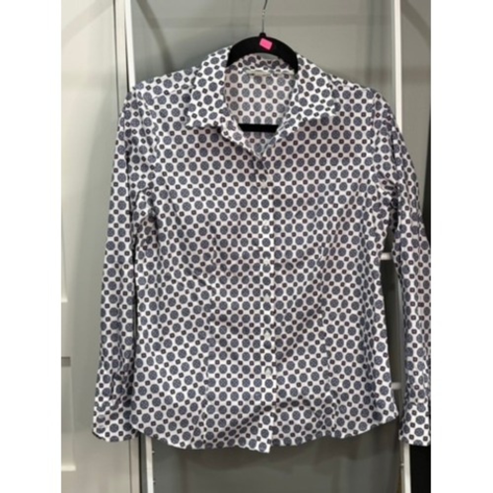 Talbots Womens Small Wrinkle Resistant Geometric Medallion Button Down Shirt Mod